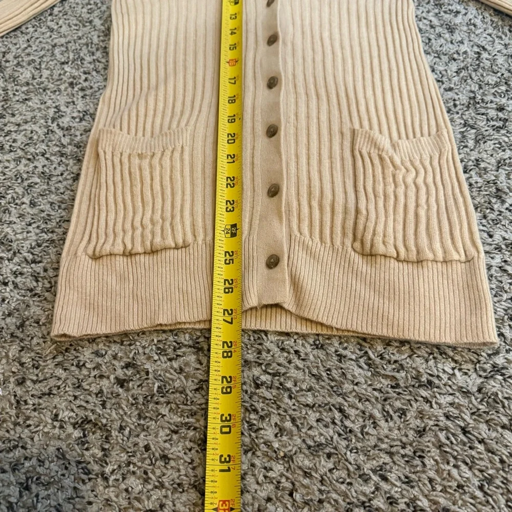 VINCE Skinny Ribbed 100% Cashmere Soft Button Down Beige Cardigan Women’s Medium - Picture 7 of 12